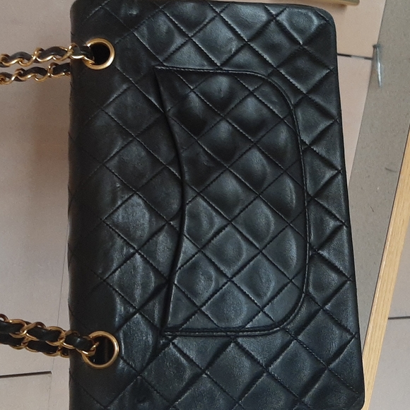 Authentic Vintage CHANEL Lambskin Double Chain Double Medium Flap Bag black/gold - Picture 7 of 16